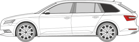 Afbeelding van Zijruit links Skoda Superb break (DONKERE RUIT)