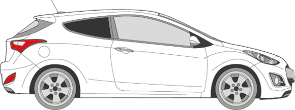 Afbeelding van Zijruit rechts Hyundai i30 3 deurs (DONKERE RUIT)