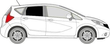 Afbeelding van Zijruit rechts Nissan Note (DONKERE RUIT)