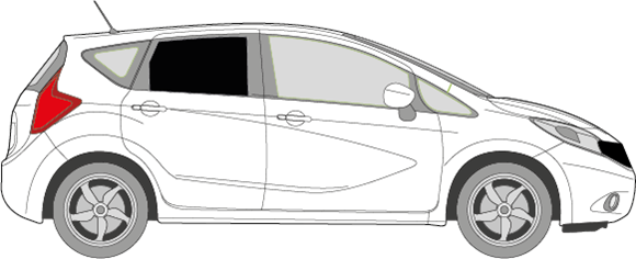 Afbeelding van Zijruit rechts Nissan Note (DONKERE RUIT)