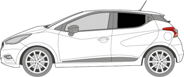Afbeelding van Zijruit links Nissan Micra (DONKERE RUIT)