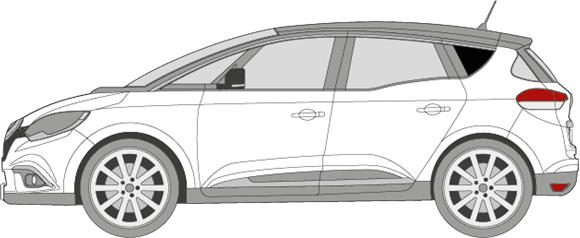 Afbeelding van Zijruit links Renault Mégane Scenic (DONKERE RUIT MET CHROOM)