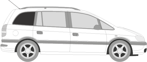 Afbeelding van Zijruit rechts Opel Zafira met alarm (DONKERE RUIT)