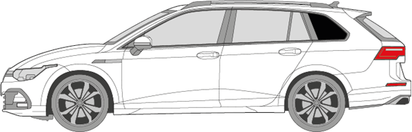 Afbeelding van Zijruit links VW Golf Variant (DONKERE RUIT + CHROOM LIJST)